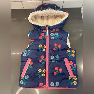Mini Boden Floral Hooded Vest - Navy and Pink
